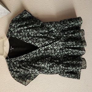 Madewell Georgette Ruffle-Sleeve Peplum Top in Flyer Field, Size XXS